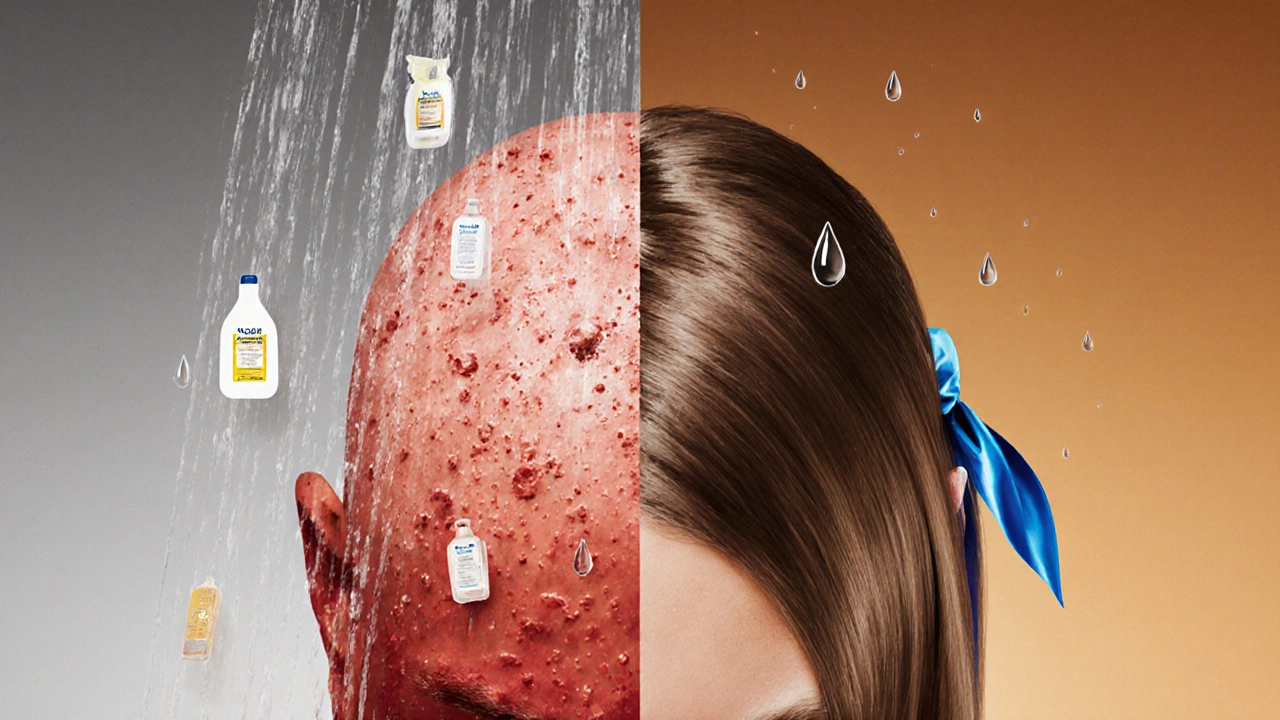 Split scalp illustration showing over-washing vs balanced care