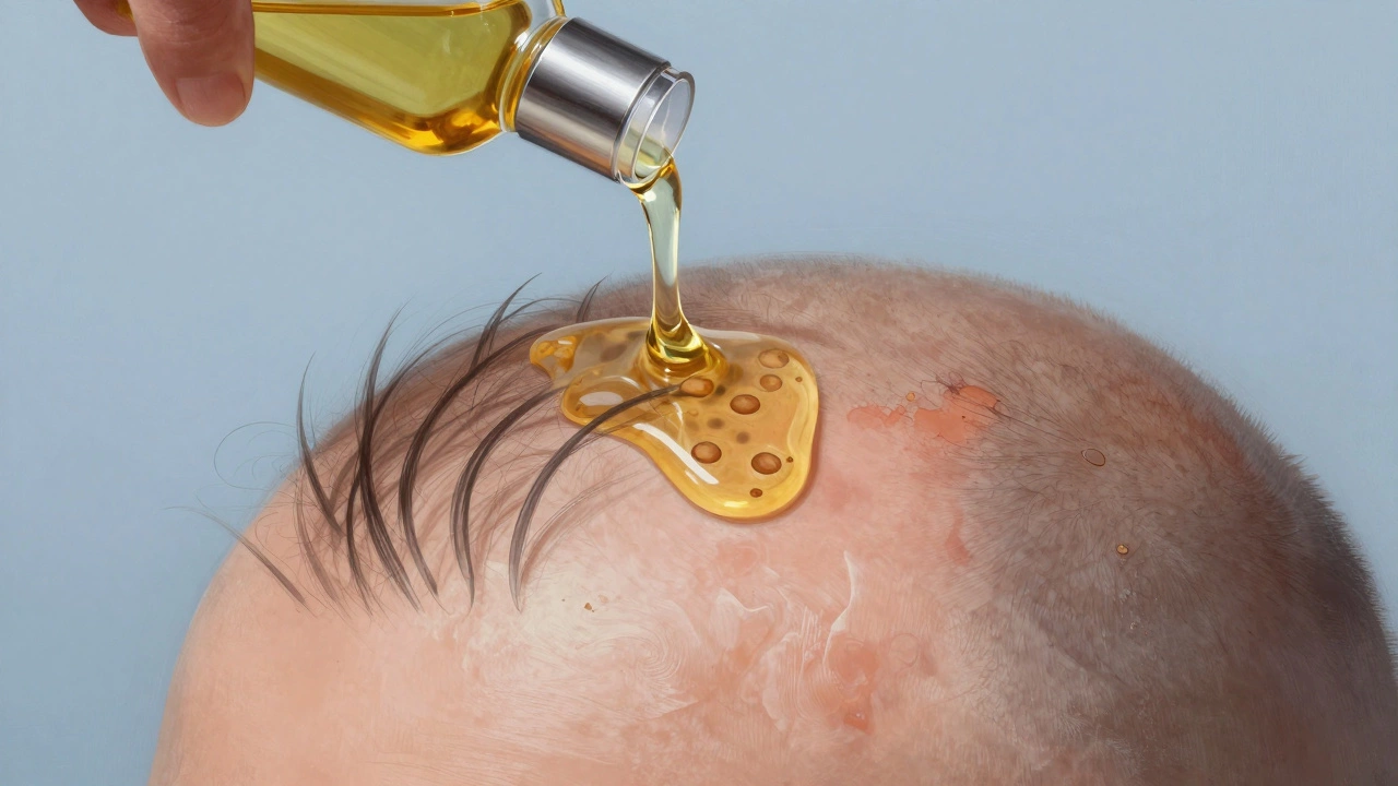 Magnified scalp showing jojoba oil balancing sebum and soothing skin.