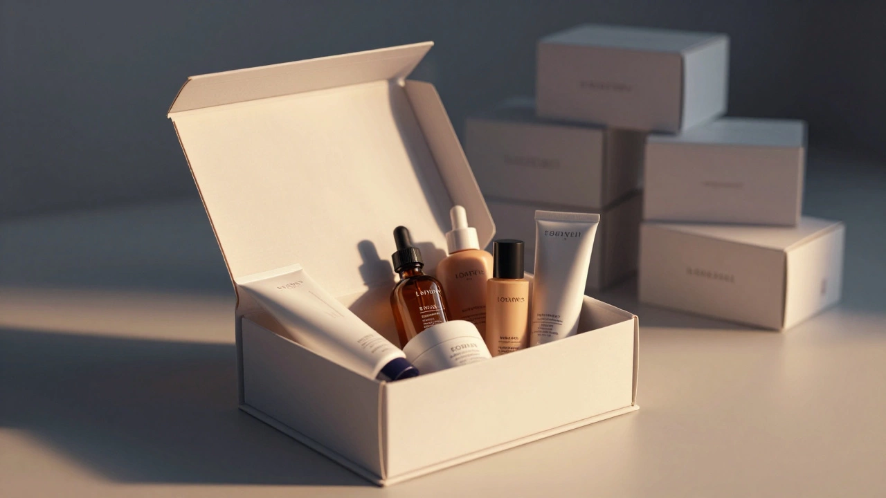 Personalized beauty box in warm light contrasting with ignored generic boxes.