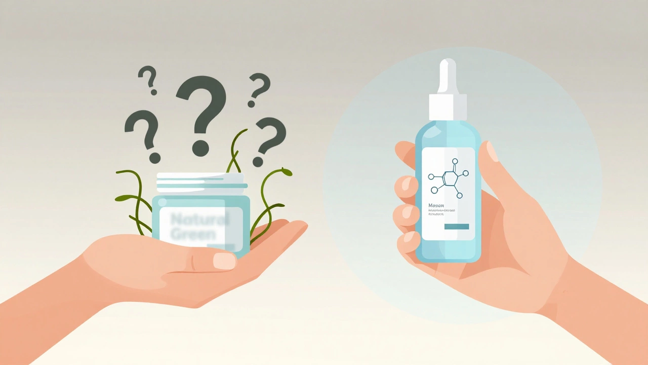 Conceptual art contrasting confusing organic labels with clear science