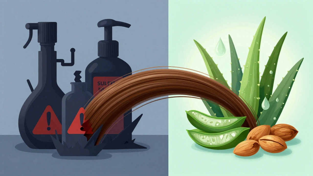 Contrast between harsh chemicals and natural hair ingredients
