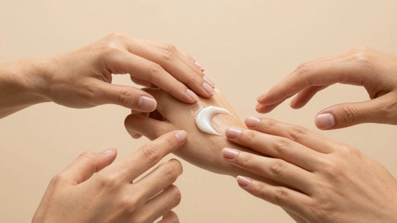 Hands applying different skincare textures for various skin types