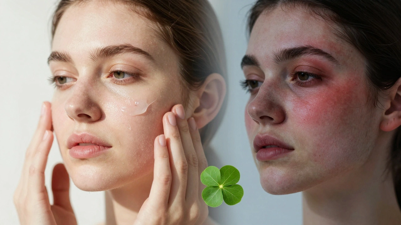 Split image showing calm skin vs red irritated skin