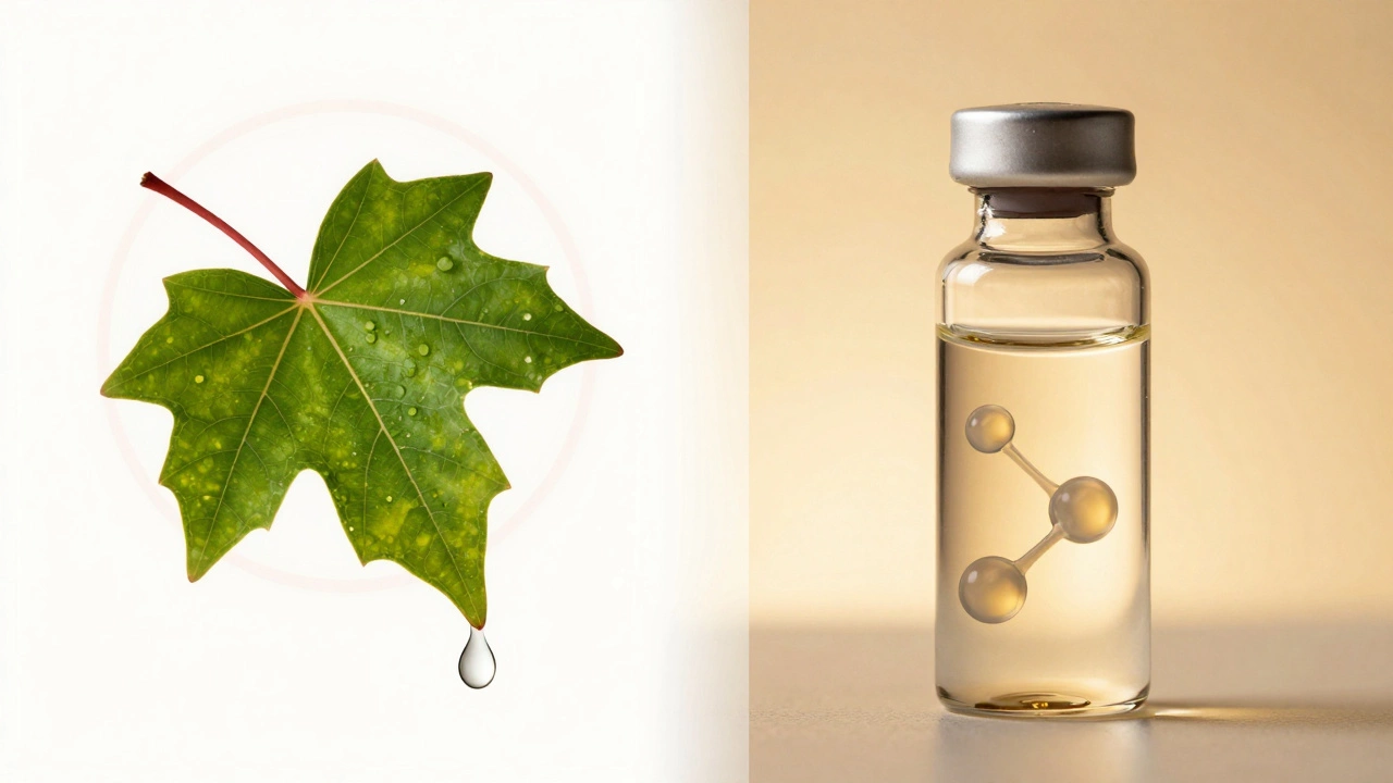 Illustration contrasting toxic natural oils with safe clinical serums
