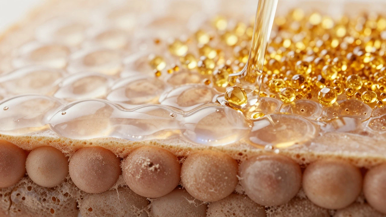 Macro view of skin cells absorbing toner then serum for better penetration