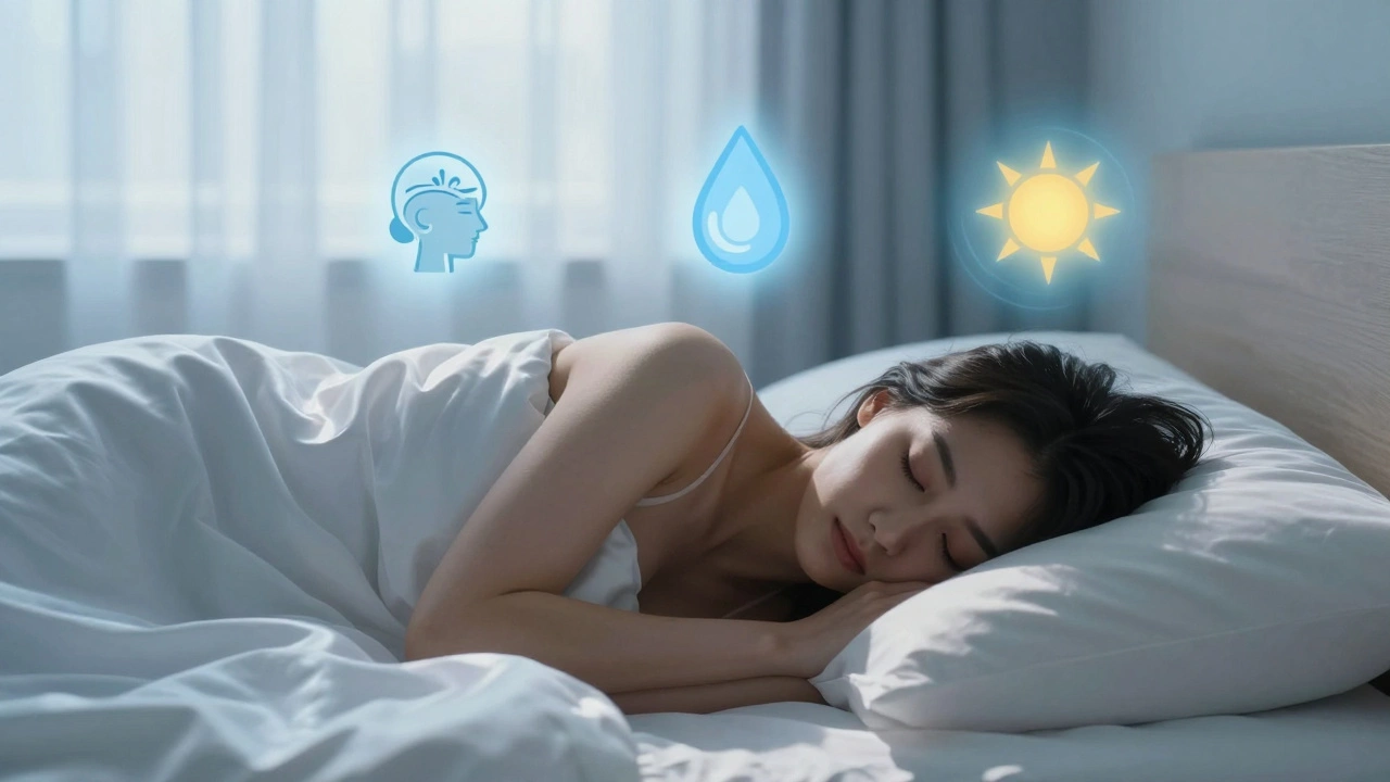 Person sleeping on satin pillowcase with calm lighting