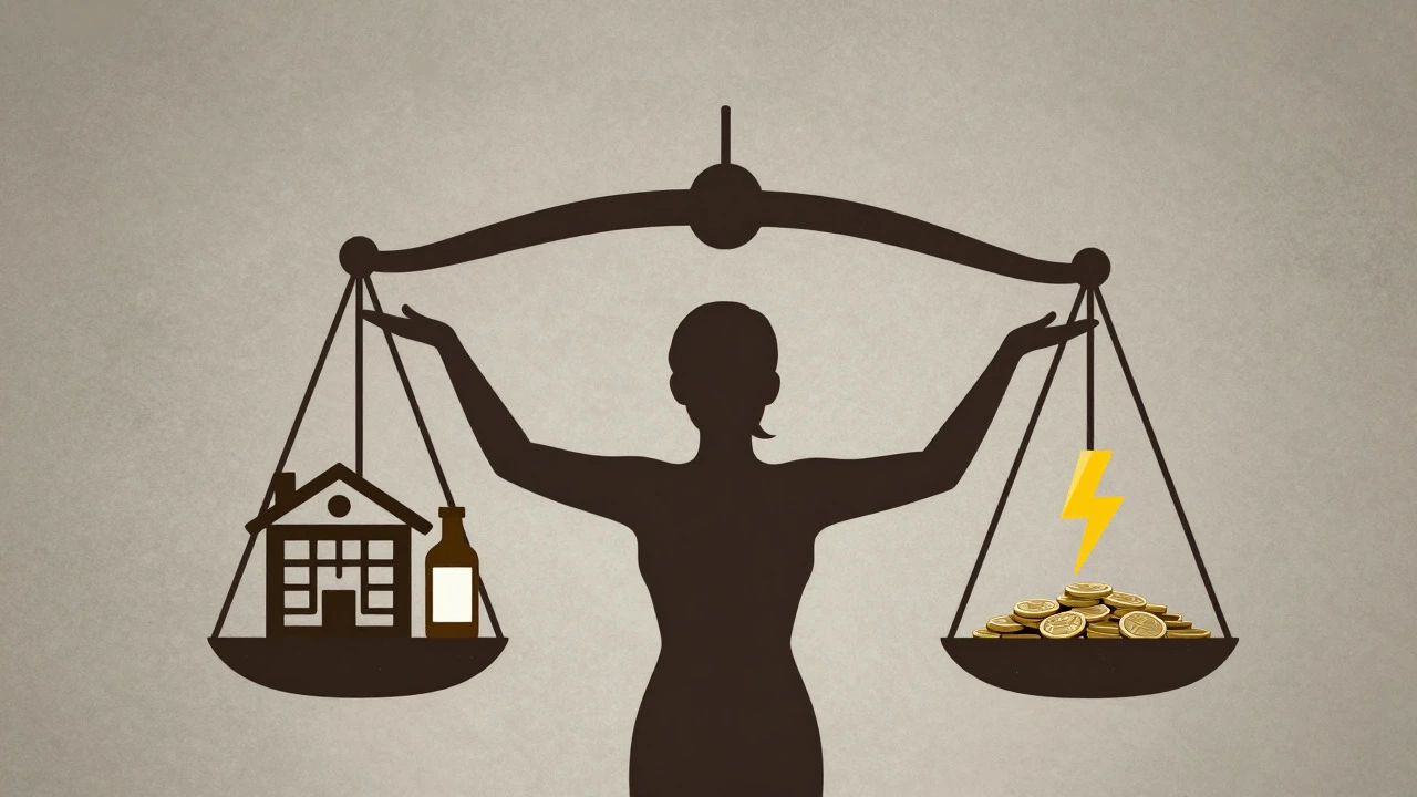 An artistic depiction of a salon owner balancing business costs against revenue