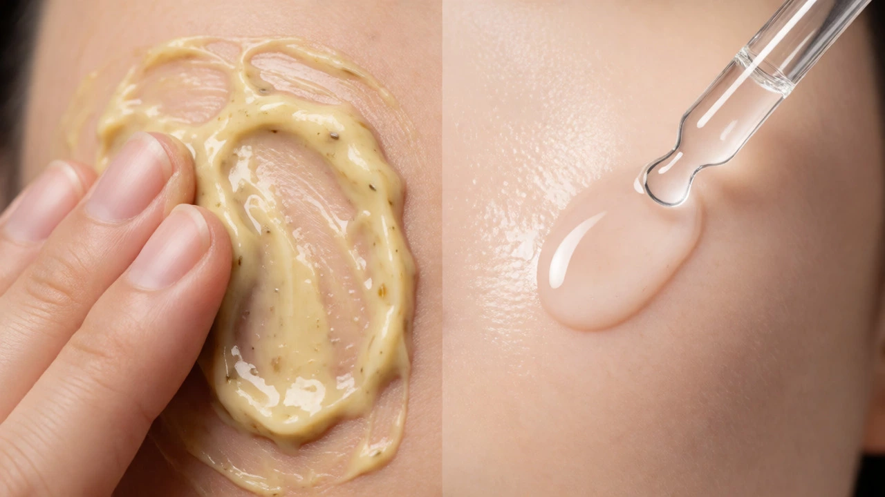 Comparison of heavy greasy organic cream versus lightweight absorbing serum