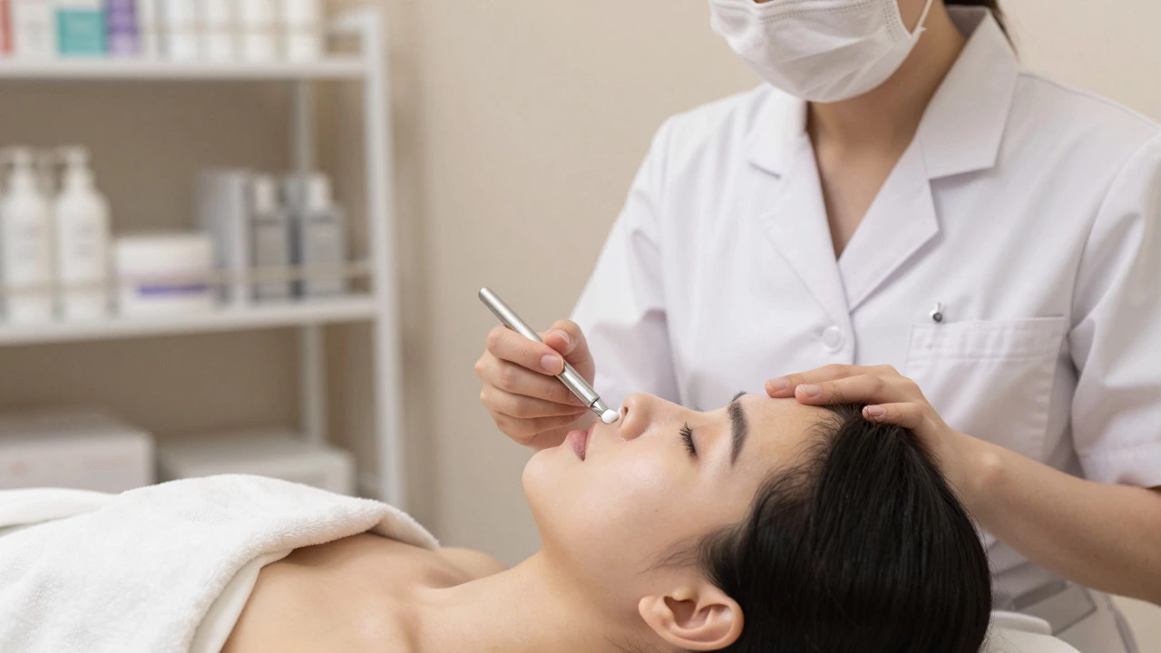 Esthetician applying cream to client in professional spa environment