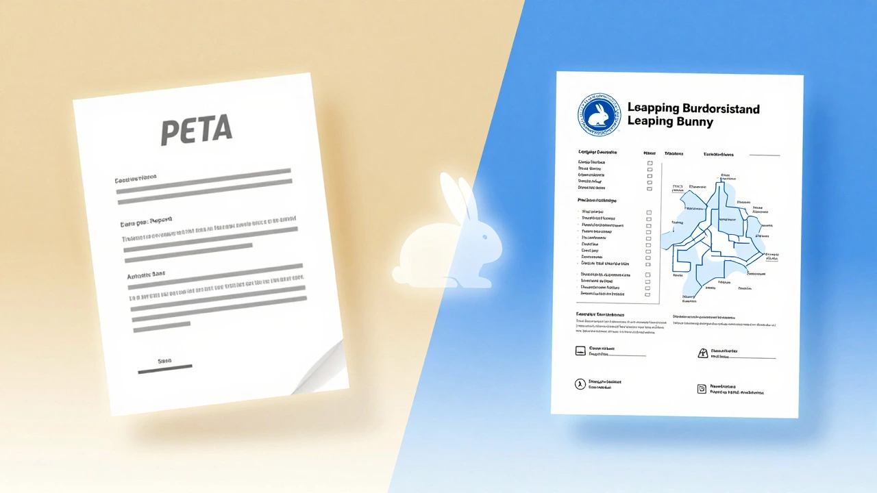Illustration comparing PETA and Leaping Bunny certifications