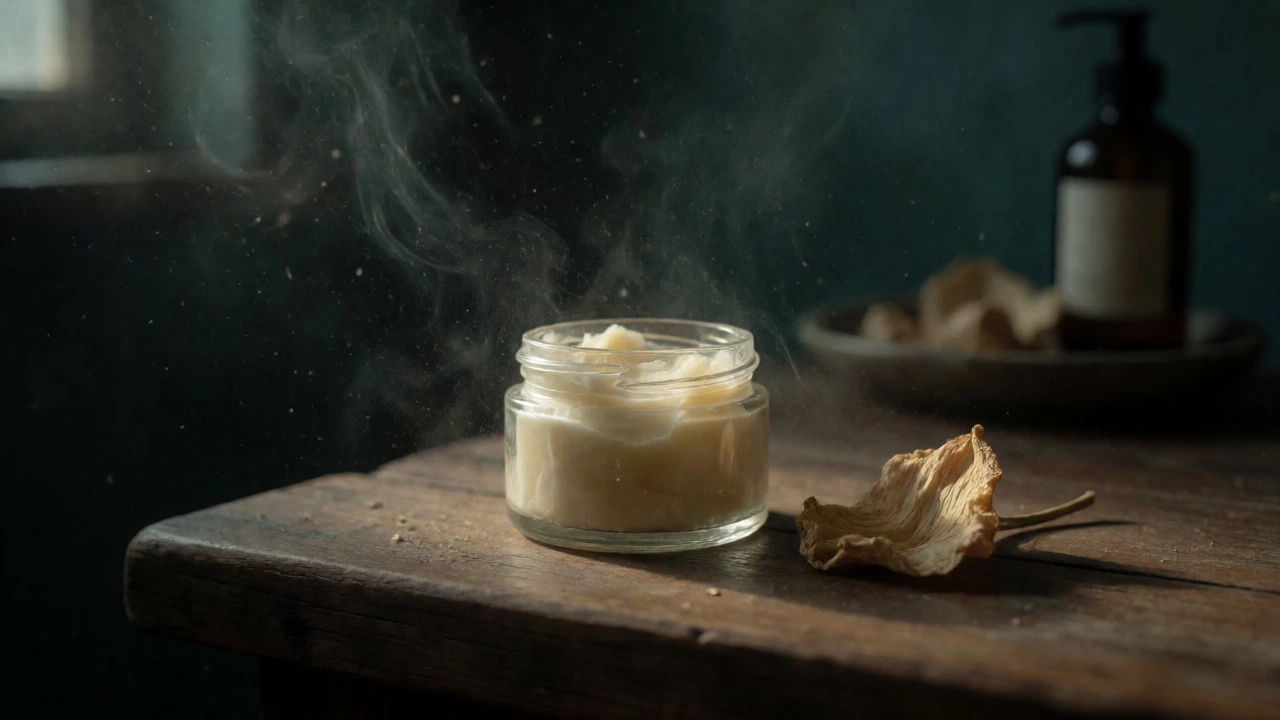 Open jar of shea butter on a counter with mist suggesting bacterial growth