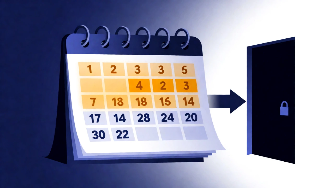 Calendar highlighting early month dates as a locked billing window for subscriptions.
