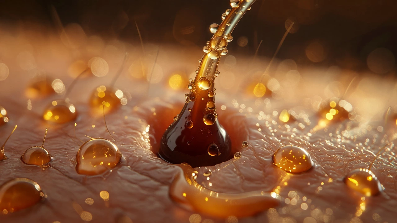Macro view of a hair follicle producing natural sebum oil